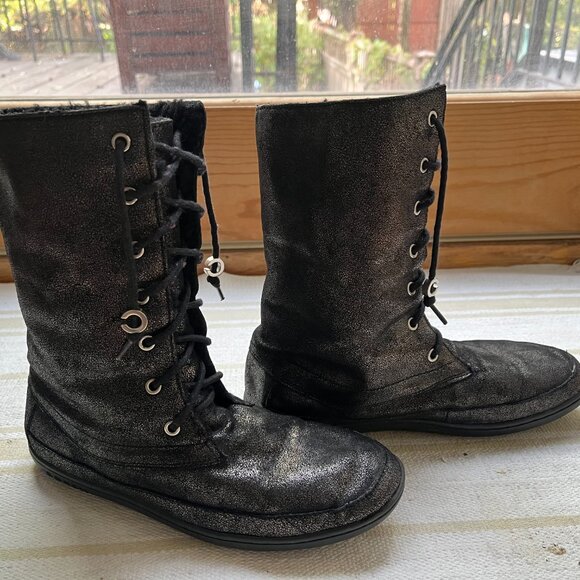 Used COACH lace up Meyer winter boot Black shearling lined size 7 - Picture 1 of 7